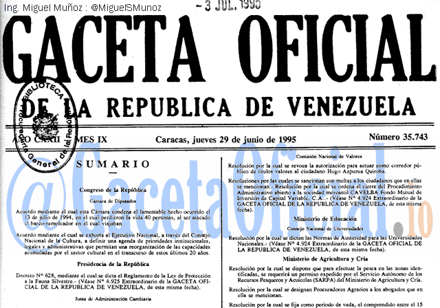 Gaceta Oficial 35743 del 29 Junio 1995