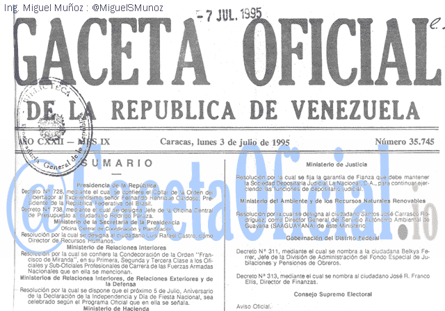 Gaceta Oficial 35745 del 3 Julio 1995