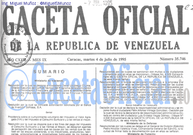 Gaceta Oficial 35746 del 4 Julio 1995
