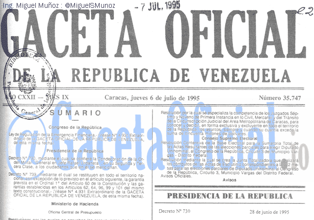 Gaceta Oficial 35747 del 6 Julio 1995