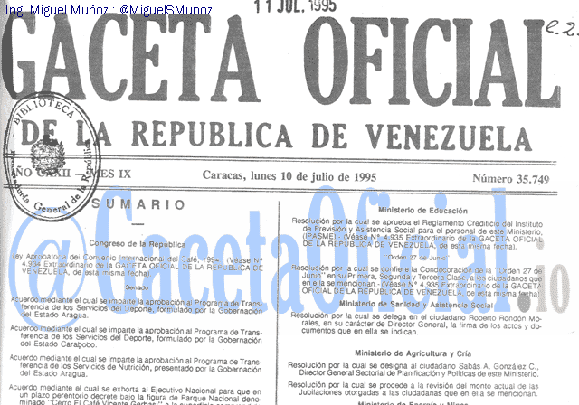 Gaceta Oficial 35749 del 10 Julio 1995