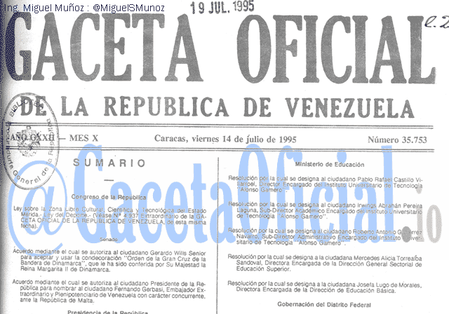 Gaceta Oficial 35753 del 14 Julio 1995