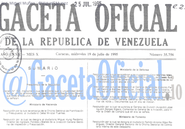 Gaceta Oficial 35756 del 19 Julio 1995