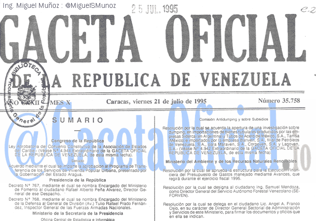 Gaceta Oficial 35758 del 21 Julio 1995