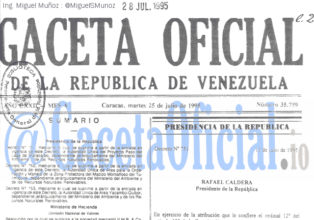 Gaceta Oficial 35759 del 25 Julio 1995