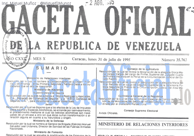 Gaceta Oficial 35763 del 31 Julio 1995