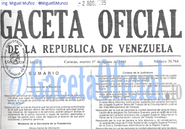 Gaceta Oficial 35764 del 1 Agosto 1995
