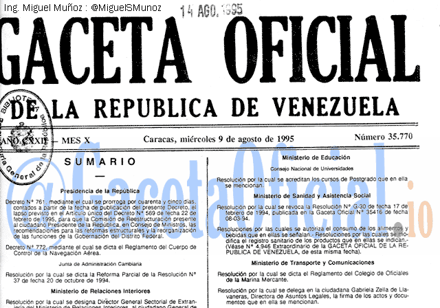 Gaceta Oficial 35770 del 9 Agosto 1995