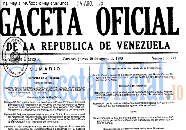 Gaceta Oficial 35771 del 10 Agosto 1995