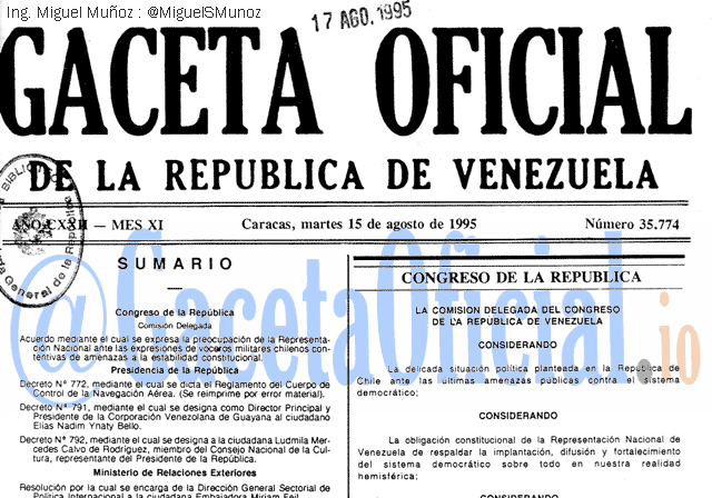Gaceta Oficial 35774 del 15 Agosto 1995