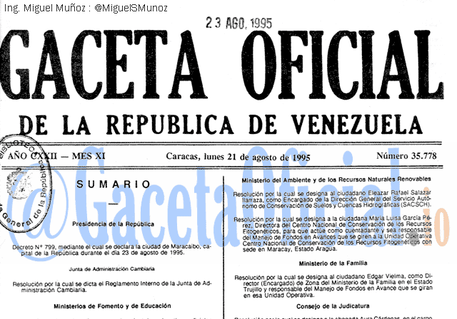 Gaceta Oficial 35778 del 21 Agosto 1995