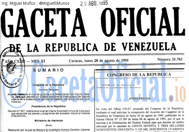 Gaceta Oficial 35783 del 28 Agosto 1995