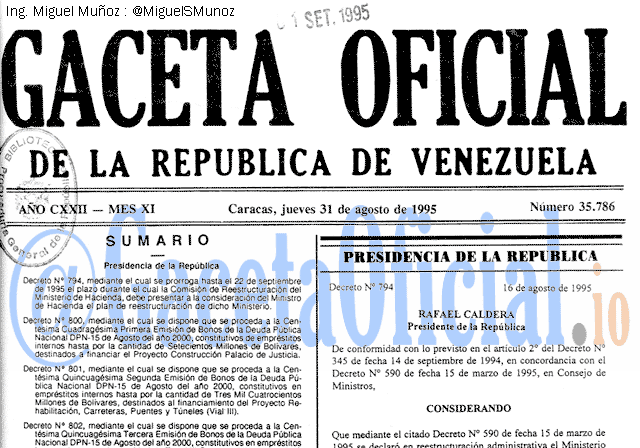 Gaceta Oficial 35786 del 31 Agosto 1995
