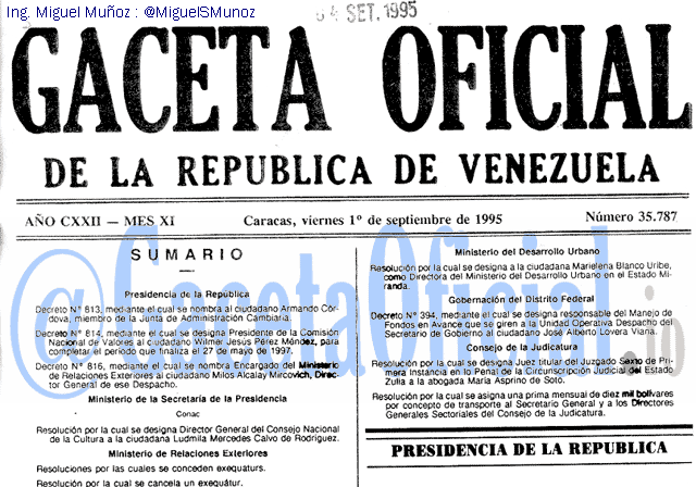 Gaceta Oficial 35787 del 1 Septiembre 1995