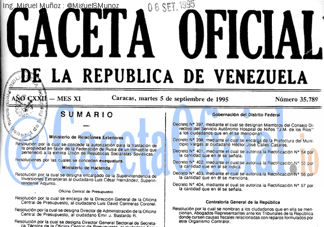 Gaceta Oficial 35789 del 5 Septiembre 1995