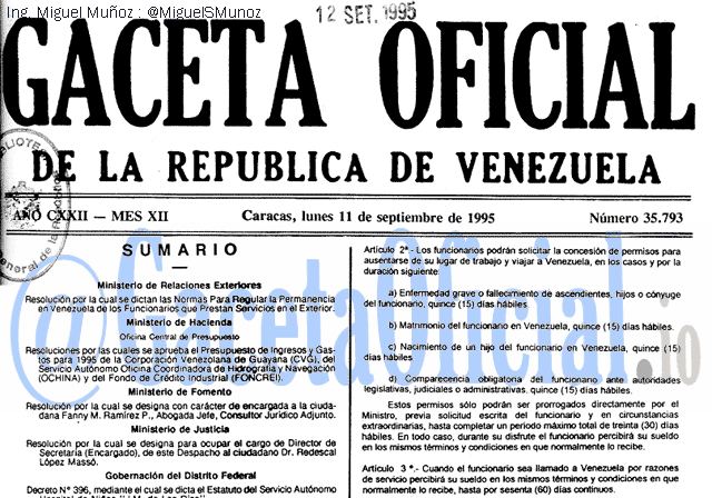Gaceta Oficial 35793 del 11 Septiembre 1995