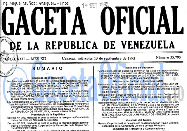 Gaceta Oficial 35795 del 13 Septiembre 1995