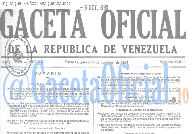 Gaceta Oficial 35811 del 5 Octubre 1995