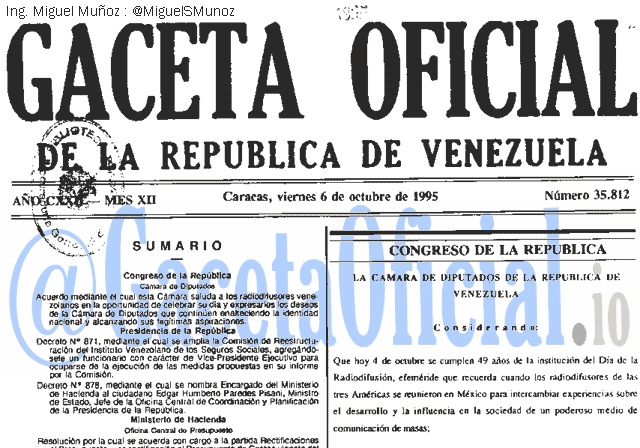 Gaceta Oficial 35812 del 6 Octubre 1995