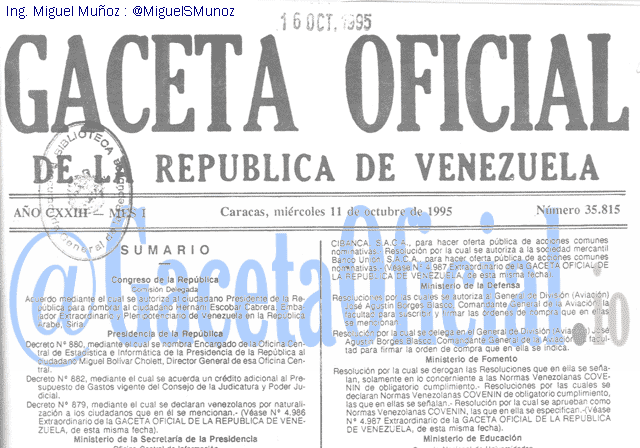Gaceta Oficial 35815 del 11 Octubre 1995
