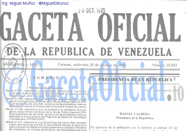 Gaceta Oficial 35823 del 25 Octubre 1995