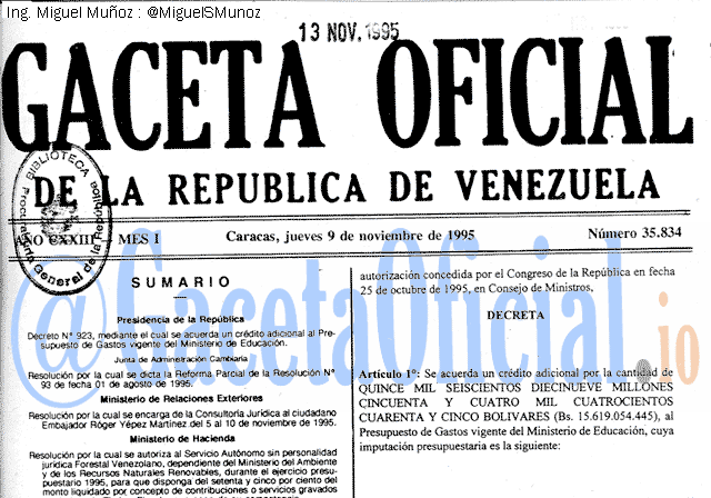 Gaceta Oficial 35834 del 9 Noviembre 1995