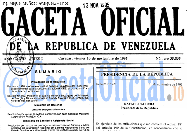Gaceta Oficial 35835 del 10 Noviembre 1995