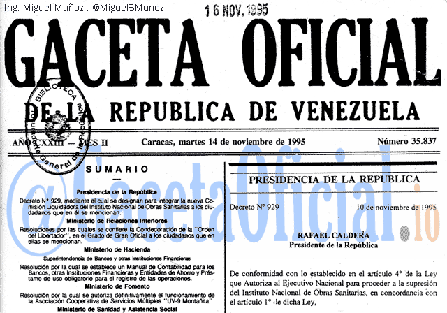 Gaceta Oficial 35837 del 14 Noviembre 1995