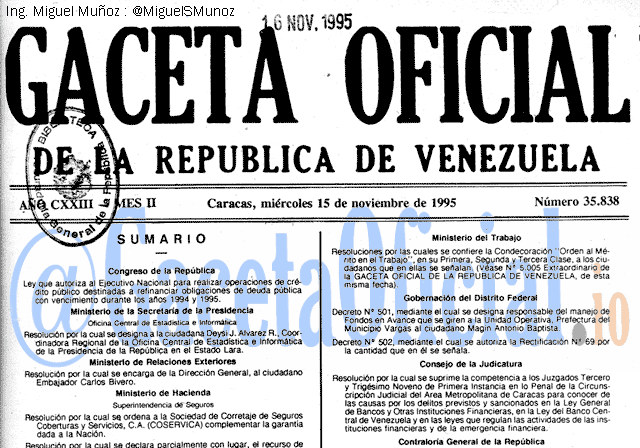 Gaceta Oficial 35838 del 15 Noviembre 1995