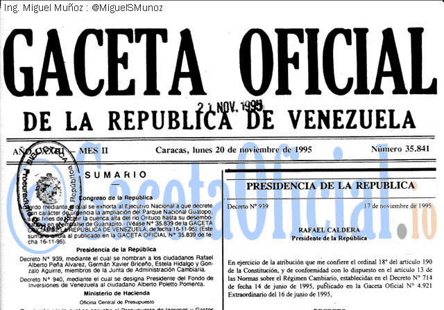 Gaceta Oficial 35841 del 20 Noviembre 1995