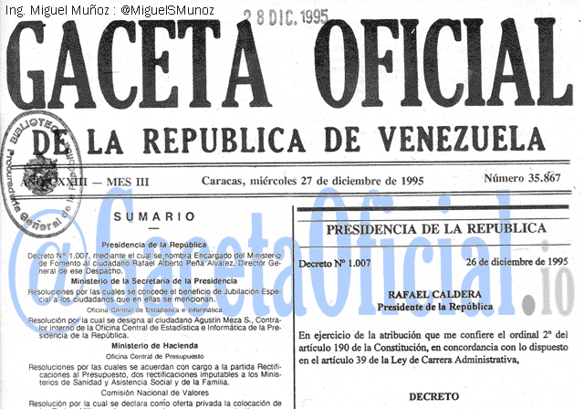 Gaceta Oficial 35867 del 27 Diciembre 1995