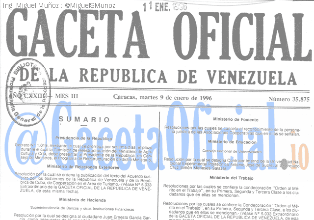 Gaceta Oficial 35875 del 9 Enero 1996