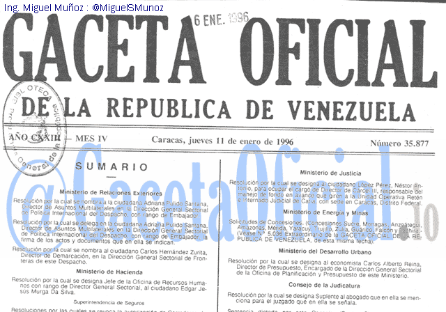 Gaceta Oficial 35877 del 11 Enero 1996