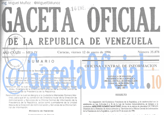 Gaceta Oficial 35878 del 12 Enero 1996