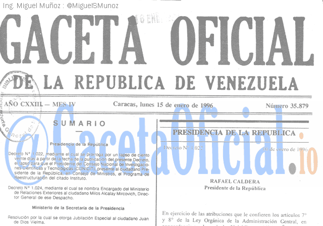 Gaceta Oficial 35879 del 15 Enero 1996