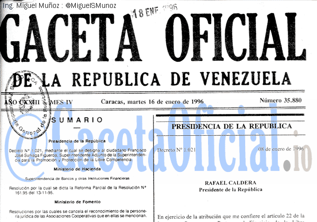 Gaceta Oficial 35880 del 16 Enero 1996