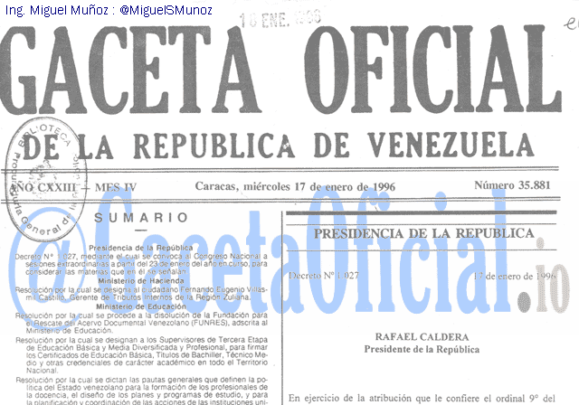 Gaceta Oficial 35881 del 17 Enero 1996