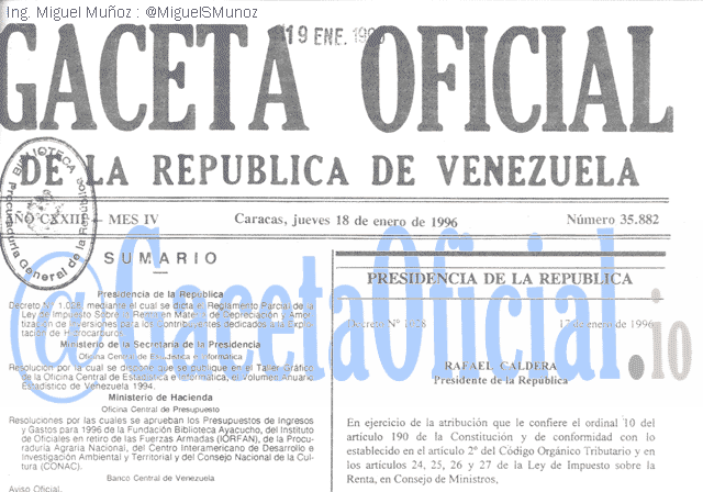 Gaceta Oficial 35882 del 18 Enero 1996