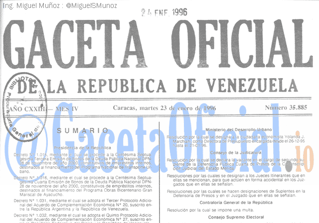 Gaceta Oficial 35885 del 23 Enero 1996