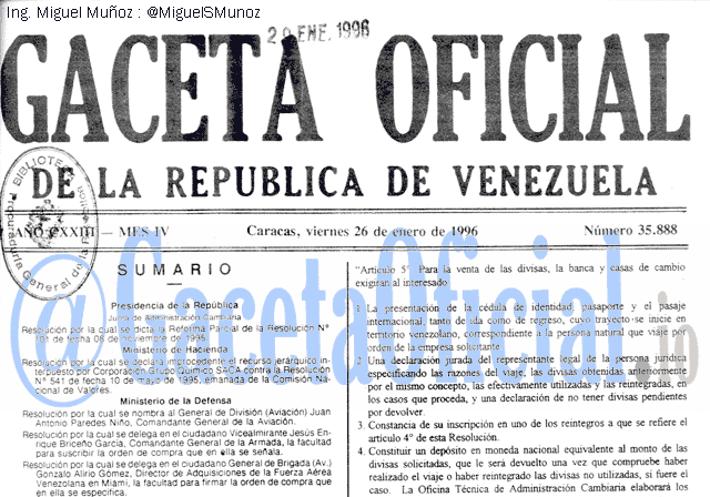 Gaceta Oficial 35888 del 26 Enero 1996
