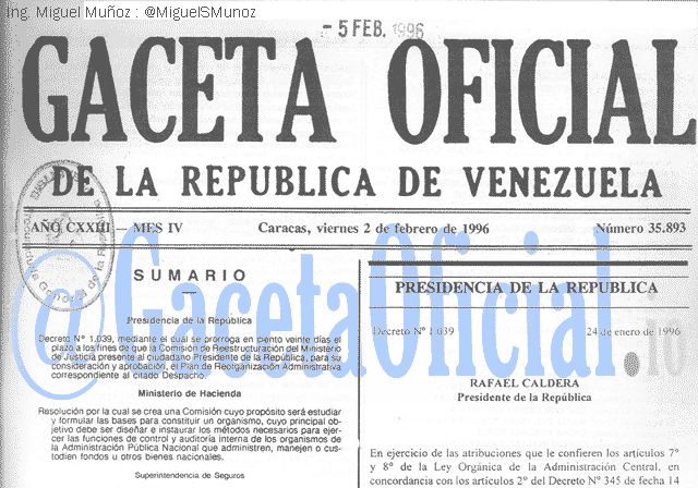 Gaceta Oficial 35893 del 2 Febrero 1996