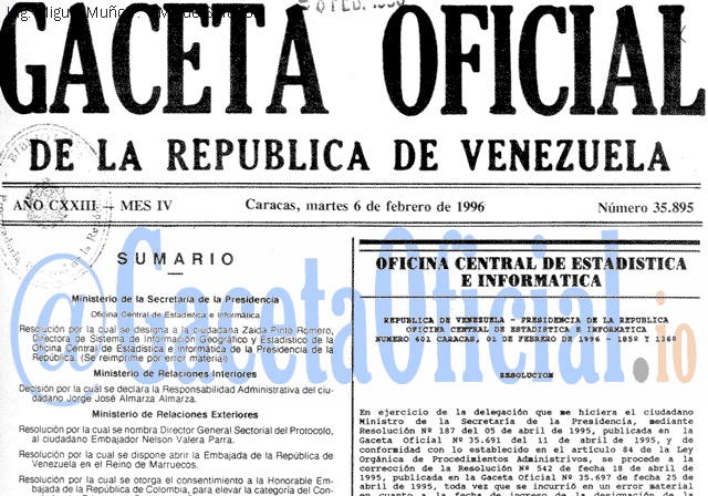Gaceta Oficial 35895 del 6 Febrero 1996