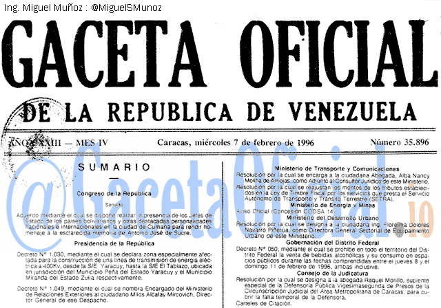 Gaceta Oficial 35896 del 7 Febrero 1996
