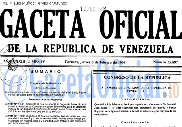 Gaceta Oficial 35897 del 8 Febrero 1996