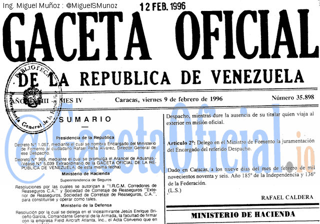 Gaceta Oficial 35898 del 9 Febrero 1996