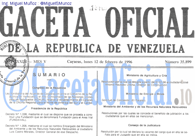 Gaceta Oficial 35899 del 12 Febrero 1996