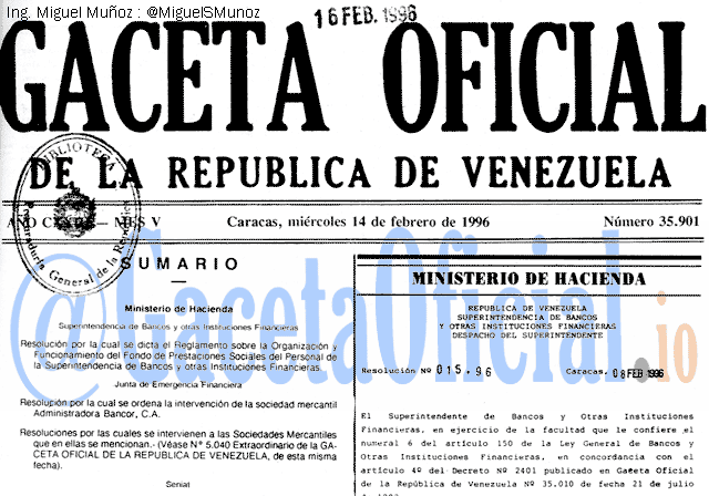 Gaceta Oficial 35901 del 14 Febrero 1996