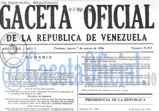 Gaceta Oficial 35915 del 7 Marzo 1996