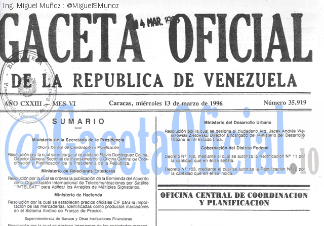 Gaceta Oficial 35919 del 13 Marzo 1996