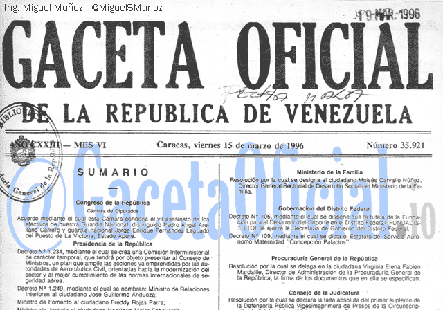 Gaceta Oficial 35921 del 15 Marzo 1996